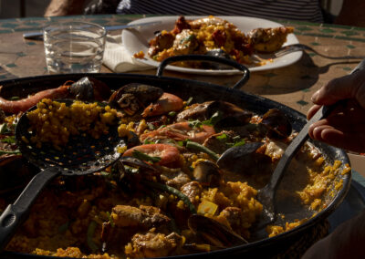 Serving paella close up